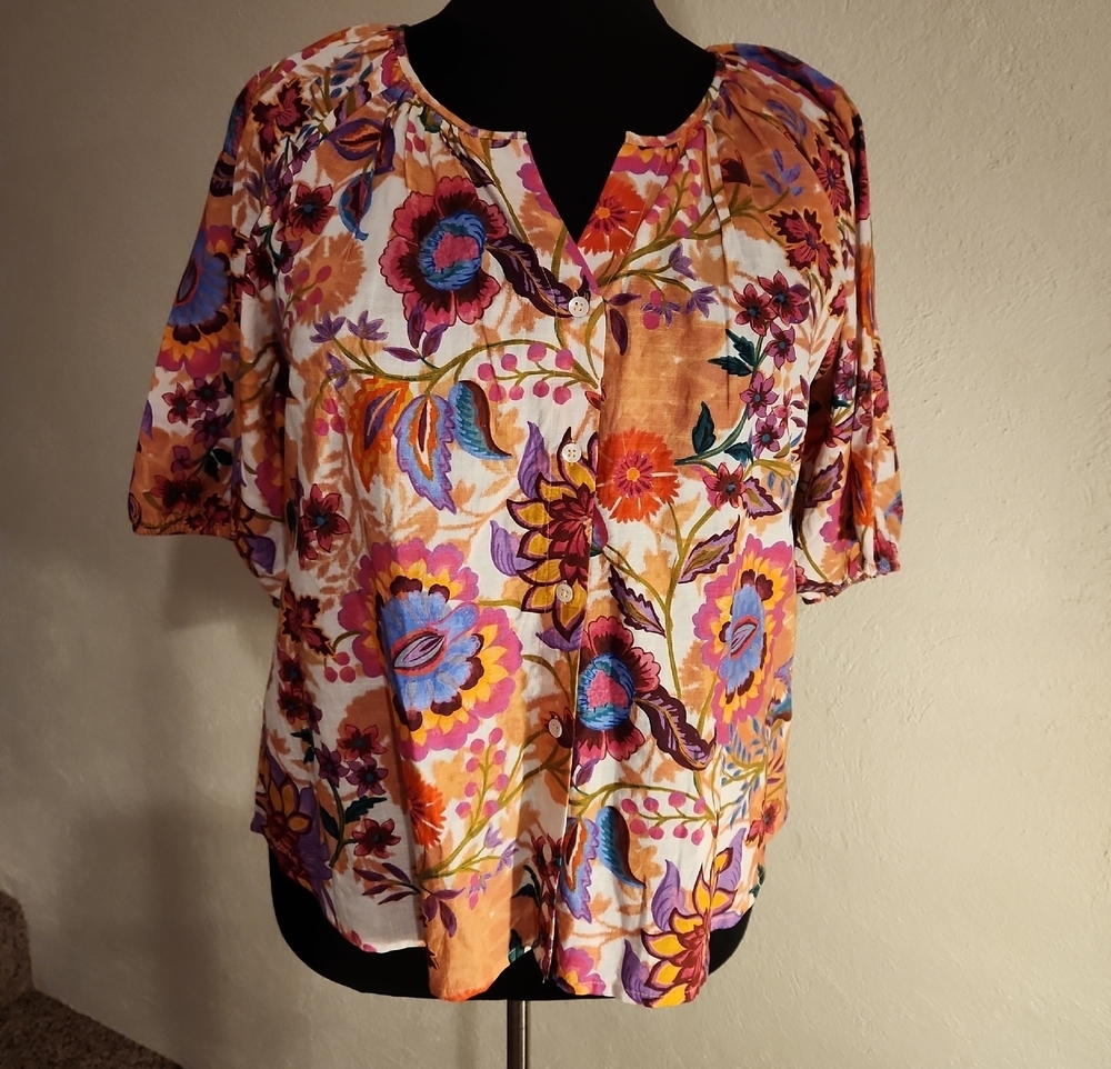Liverpool Multicolor Floral Split Neck Button Front Blouse Size 1X